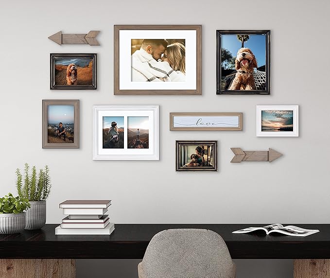 Kate and Laurel Bordeaux Expressions Wall Decor Collection, Set of 10, Industrial Farmhouse Finishes, Assorted Size Frames and Decorative Wall Accents