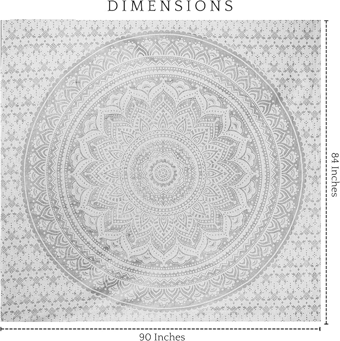 RAJRANG Silver Ombre Mandala Tapestry Cotton Wall Hanging Hippy Tapestries Hippie Beach Throw College Dorm Decor Bohemian Boho Bedsheet 84x90 Inches