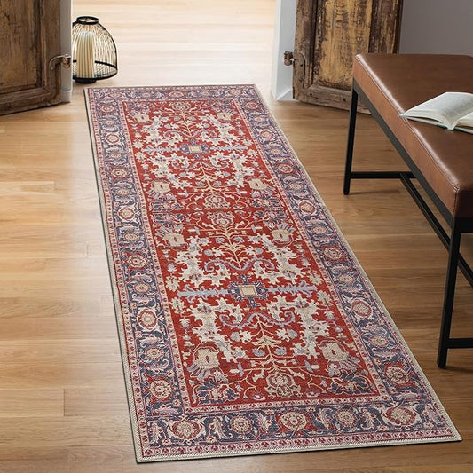 Keen Home Design 2x12 Rug - Machine Washable Runner Rug with Non-Slip Backing, Ideal for Hallway, Entryway, Kitchen, Laundry Room - Vintage, Easy Clean, Durable, Low Pile - (2'6" x 12')