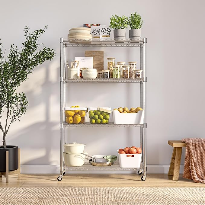 Seville Classics Solid Steel Wire Shelving Storage Unit Adjustable Shelves Organizer Rack, for Home, Kitchen, Office, Garage, Bedroom, Closet, Steel, 4-Tier, 36" W x 14" D
