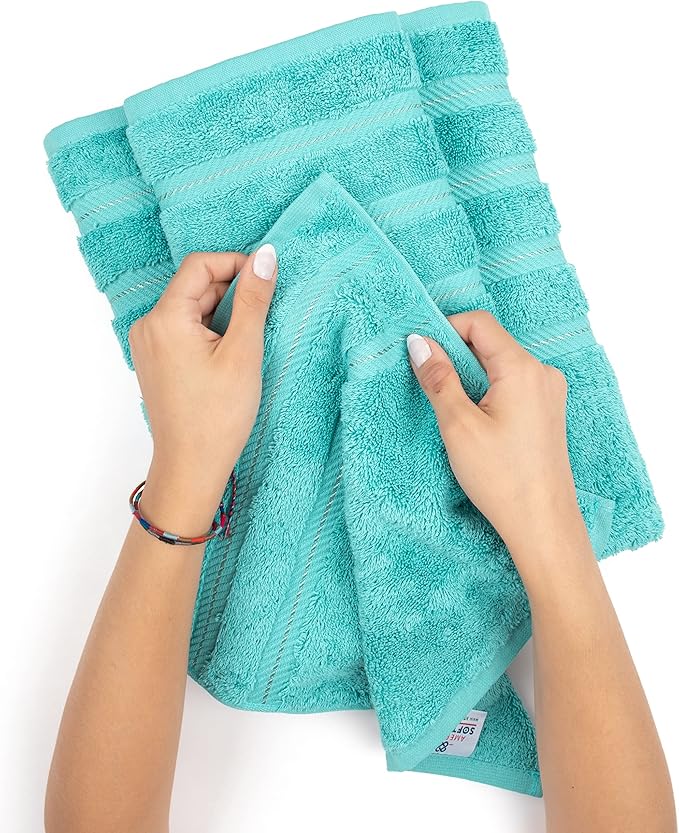 American Soft Linen Luxury 4 Piece Bath Towel Set, 600 GSM 100% Cotton Turkish Bath Towels for Bathroom, 27x54 in Large Bathroom Shower Towels, Turquoise Blue