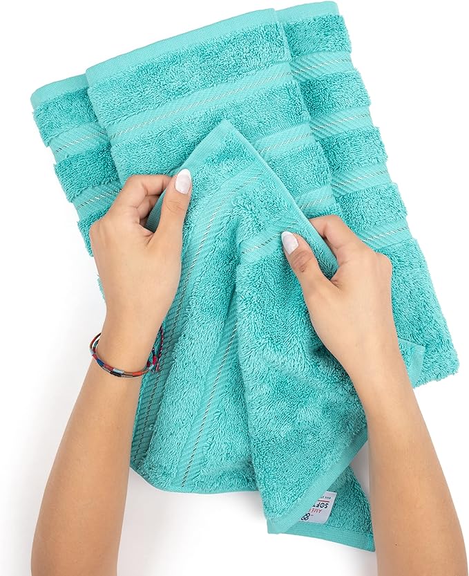 American Soft Linen Luxury Hand Towels for Bathroom, 600 GSM 100% Cotton Turkish 4 Piece Hand Towel Set, 600 GSM Hand Face Towels for Kitchen, Turquoise Blue Hand Towels