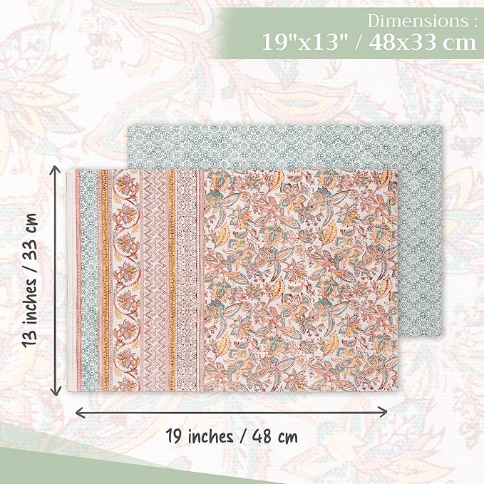 Maison d' Hermine Placemats Set of 4 100% Cotton Washable Cloth Place Mats, Reusable Table Mats for Kitchen Dining Decoration, Party, Wedding, Restaurant (Nila, 13" x 19")