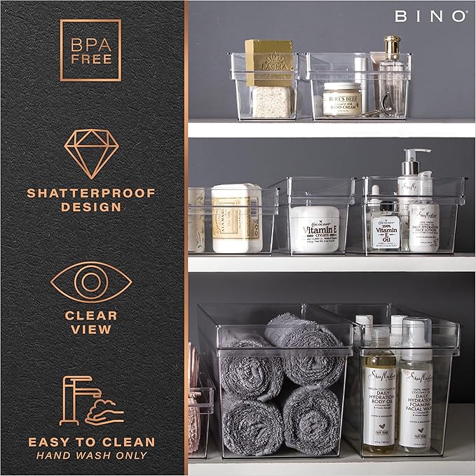 BINO | Plastic Storage Bins, Large - Shallow | THE HANDLER COLLECTION | Multipurpose Organizer Bins | Kitchen Pantry Organizers and Storage | Clear Containers for Organizing Home | Freezer Organizer