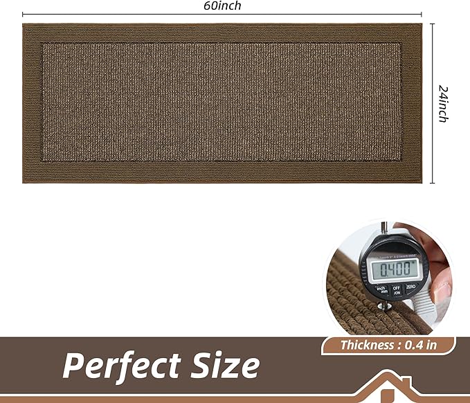 BEQHAUSE Kitchen Runner Rugs 24"x60", Kitchen Rugs Non-Slip Kitchen Mats for Floor, Absorbent and Stain Resistant Kitchen Mats, Machine Washable Rugs for Kitchen, Hallway, Laundry & Sink, Brown