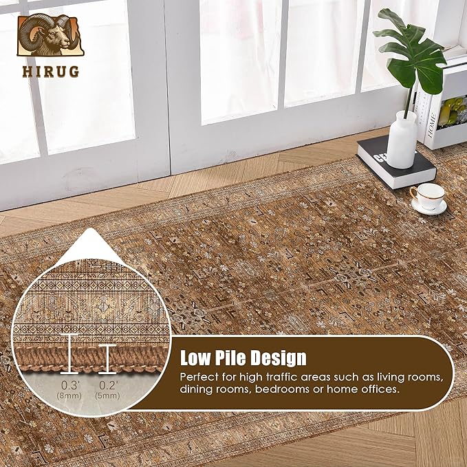 Washable Area Rug 2'6'' x 8' Vintage Traditional Persian Mat - Foldable Distressed Non-Slip Machine Washable Carpet for Living Room Bedroom Kitchen Home Decor - Bronze and Ivory