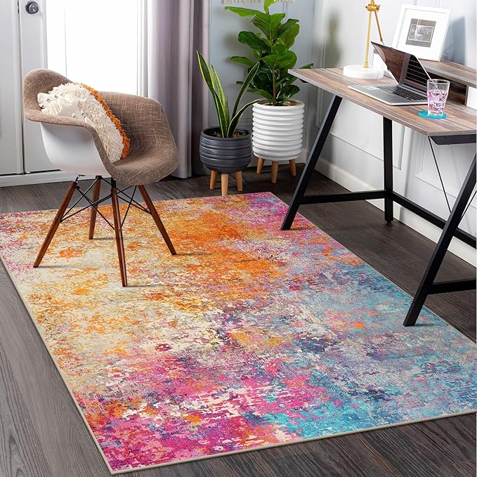 Lahome Modern Abstract Washable 5x7 Area Rugs for Living Room, Colorful Soft Bedroom Rug Low Pile Non Slip,Stain Resistance Dining Room Carpet for Nursery Office Entrance Home Office Decor