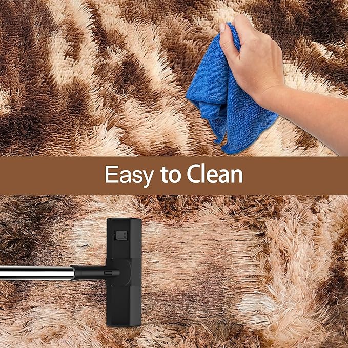 Super Soft Fluffy Living Room Area Rug 2x8 ft Tie-Dyed Brown Shaggy Furry Carpet Washable Non-Slip Floor Rugs Bedroom Bedside Nursery Rug Fuzzy Girls Boy Dorm Home Decor Aesthetic