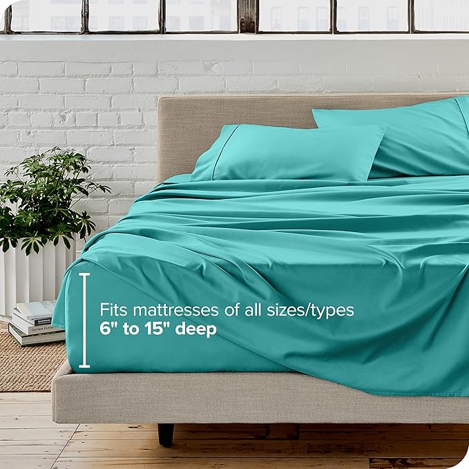 Bare Home Queen Sheet Set - Luxury 1800 Ultra-Soft Microfiber Queen Bed Sheets - Double Brushed - Deep Pockets - Easy Fit - 4 Piece Set - Bedding Sheets & Pillowcases (Queen, Turquoise)