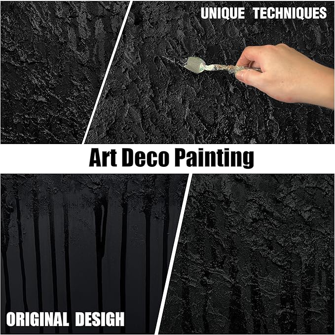 Black Abstract Hand Painted Oil Painting for Bedroom Modern Wall Decor for Office Men Huge Canvas Wall Art for Living Room Large Size 36 x 72 Inch