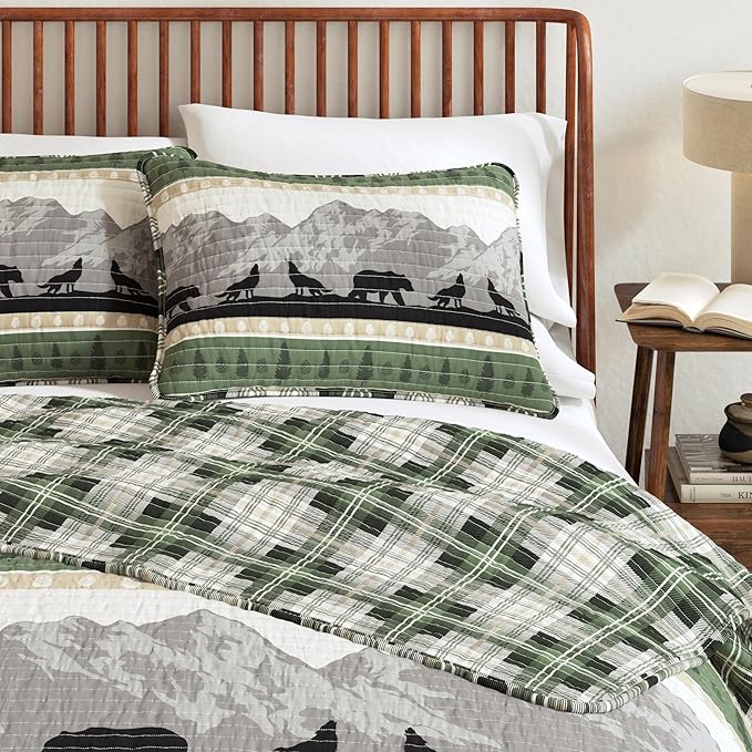 Great Bay Home 3-Piece Reversible Rustic Lodge Bedspread Quilt with 2 Shams. All-Season Quilt Set. (Full/Queen, Salt Creek)