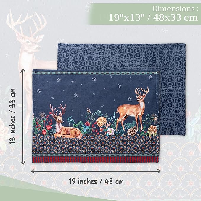 Maison d' Hermine Placemats Set of 4 100% Cotton Washable Cloth Place Mats, Reusable Table Mats for Kitchen Dining Decoration, Party, Wedding, Restaurant (Christmas Joy, 13" x 19")