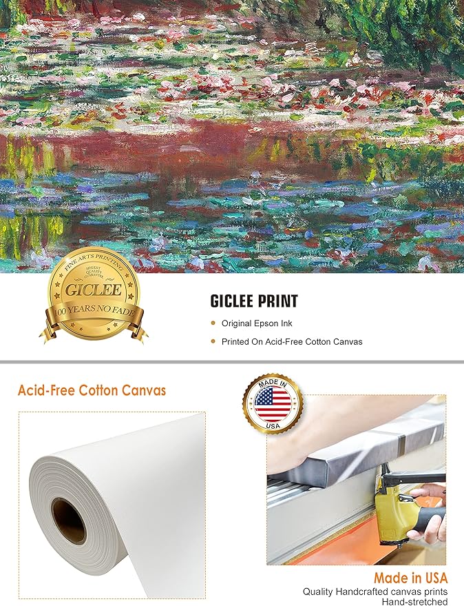 DECORARTS - Water Lily Pond 1900, Claude Monet Art Reproduction. Giclee Canvas Prints Wall Art for Home Decor 20x16