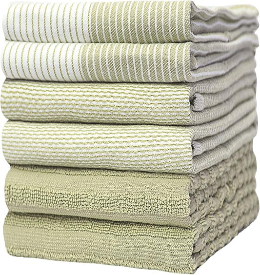 Premium Kitchen Towels (20”x 28”, 6 Pack) | Large Cotton Kitchen Hand Towels | Dish Towels | Flat & Terry Towel | Kitchen Towels | Highly Absorbent Tea Towels Set with Hanging Loop | Sage Green
