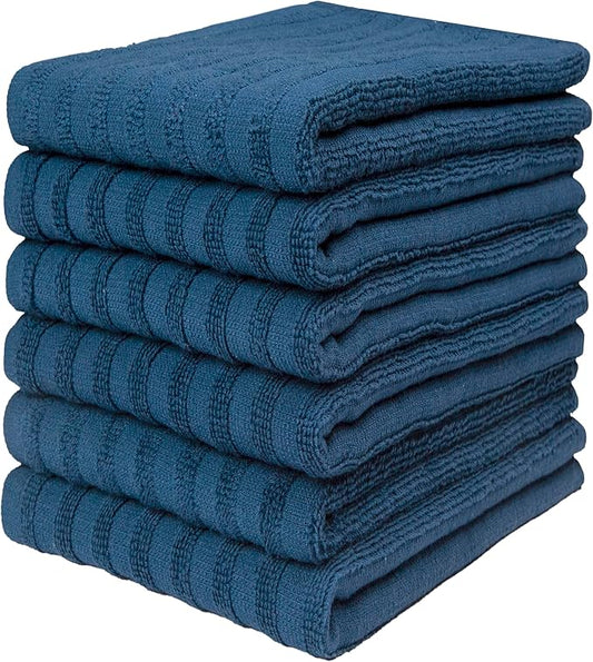 Premium Kitchen Towels (20”x 28”, 6 Pack) | Large Solid Cotton Hand Towels | 400 GSM | Highly Absorbent Dish Cloths with Hanging Loop | Blue