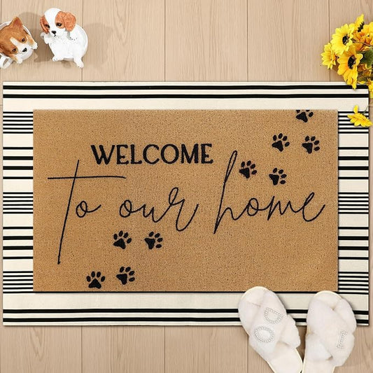 2 Pcs Door Mat Welcome Non Slip Coir Mats Floor Layering Doormats Seasonal for Front Porch Entryway Decor