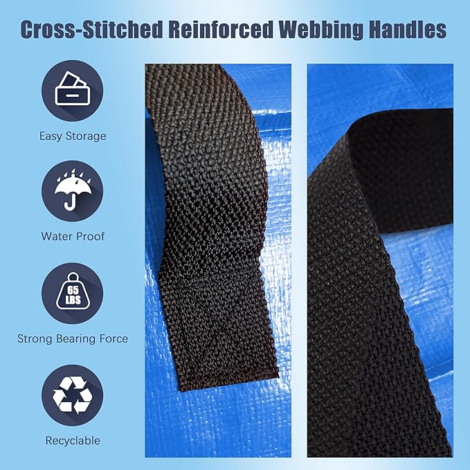 4 Pack Large Strong Moving Bags with Zippers & Carrying Handles - Water-Resistant - Heavy Duty Storage Tote for Space Saving, Fold Flat, Alternative to Moving Box (Sky Blue)