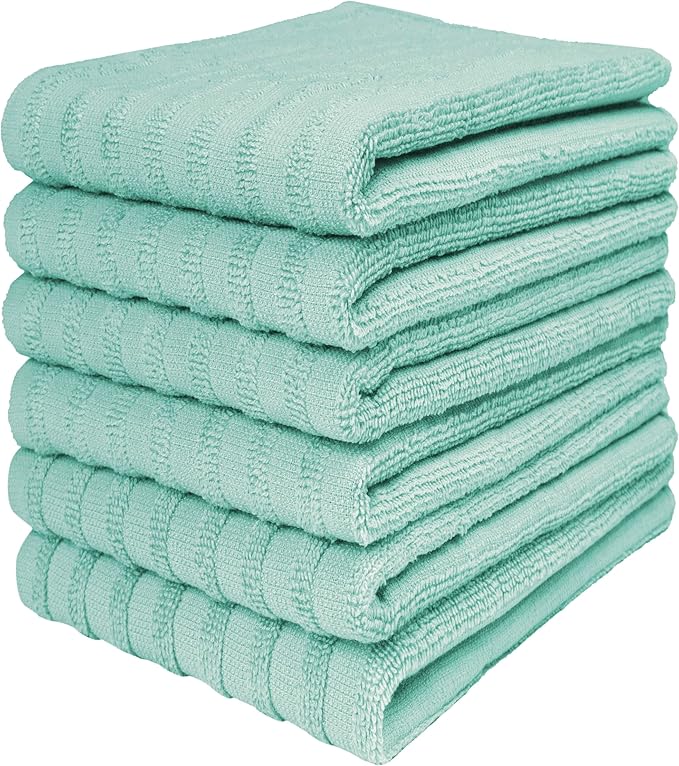 Premium Kitchen Towels (20”x 28”, 6 Pack) | Large Solid Cotton Hand Towels | 400 GSM | Highly Absorbent Dish Cloths with Hanging Loop | Aqua