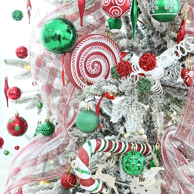 Sea Team 70-Pack Shatterproof Plastic Christmas Ball Ornaments Set, Multi-Size Christmas Baubles, Hanging Decorations for Xmas Tree, Wreath, Garland, (1.18-1.97 Inches, Green)