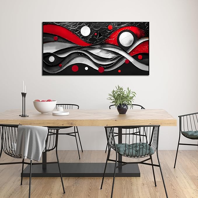 Ouzzlie Abstract Art Wall Decor Large Black and White Canvas Wall Art Red Artwork for Bedroom 24" x 48"