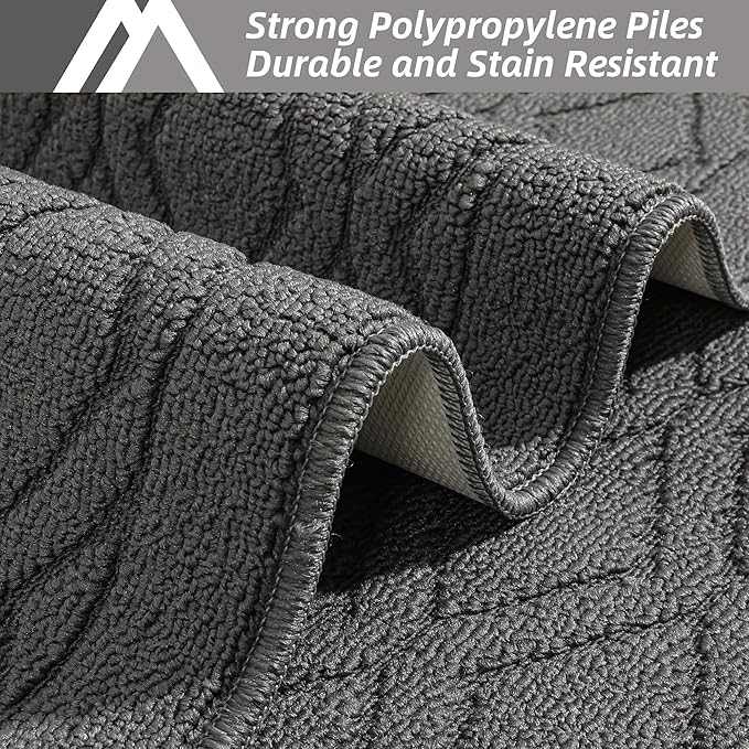 COSY HOMEER 48x20 Inch/30X20 Inch Kitchen Rug Mats Made of 100% Polypropylene 2 Pieces Soft Kitchen Mat Specialized in Anti Slippery and Machine Washable (Grey)