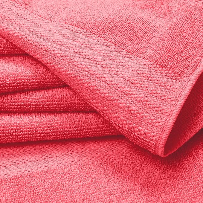 GLAMBURG Premium Cotton 4 Pack Bath Towel Set - 100% Pure Cotton - 4 Bath Towels 27x54 - Ideal for Everyday use - Ultra Soft & Highly Absorbent - Coral Orange