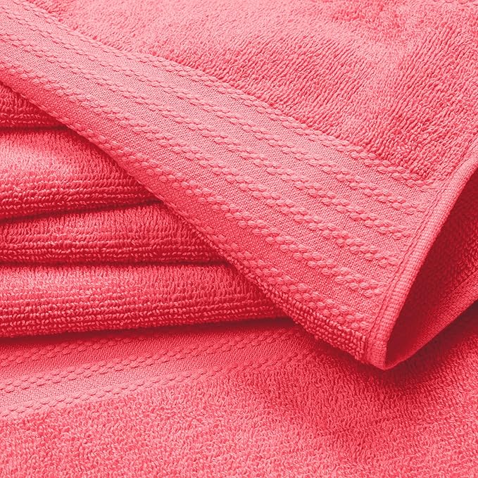 GLAMBURG Ultra Soft 8-Piece Towel Set - 100% Pure Ringspun Cotton, Contains 2 Oversized Bath Towels 27x54, 2 Hand Towels 16x28, 4 Wash Cloths 13x13 - Ideal for Everyday use, Hotel & Spa - Coral Orange