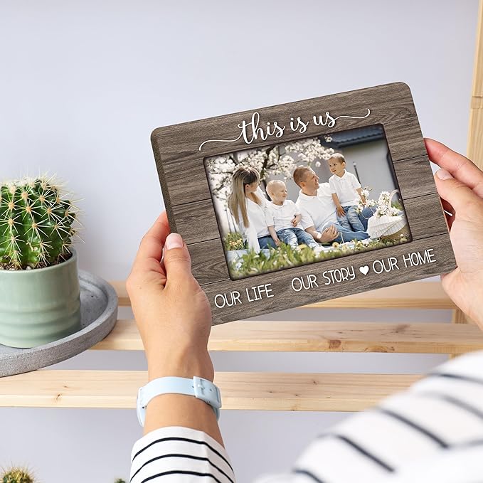 This Is Our Home Photo Frame, House Warming New Home Gifts for Couples Women Men Her Him, Home Office Farmhouse Desk Decor (for 4x6 Photo)-A42