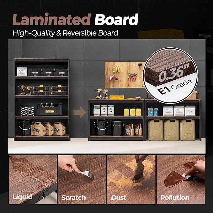 HOMEDANT House 48" Wide Boltless Heavy Duty Garage Storage Shelving Adjustable 5-Tier Metal Shelves Laminated Organization Shelf Industrial Utility Rack for Pantry Warehouse Office Store 10Pack