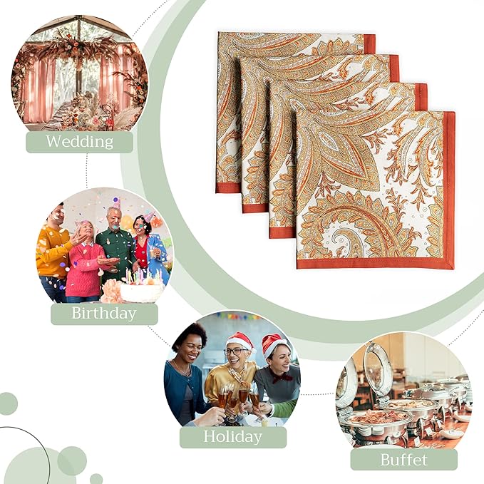 Maison d' Hermine Cloth Napkins Set of 4 100% Cotton Everyday Reusable Square Napkins Cloth Washable, Dinner, Party, Wedding, Restaurant (Kashmir Paisley, 20" x 20")