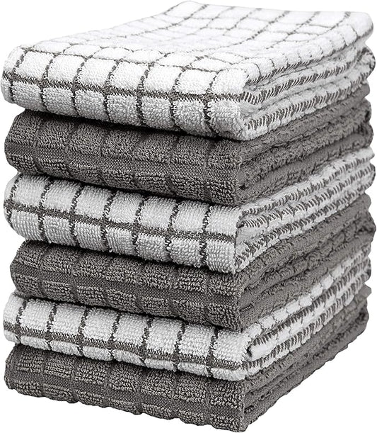 Bumble Kitchen Towels | 100% Cotton Dish Towels with Hanging Loop | 16"x 28" | 380GSM | Absorbent Kitchen Towel Set | 6 Pack, Gray