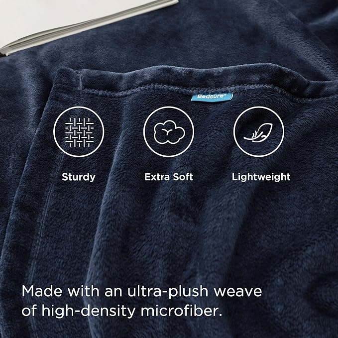 Bedsure GentleSoft Navy Fleece Blankets Queen Size - Bed Blanket Blue Soft Lightweight Plush Fuzzy Cozy Luxury Microfiber, 90x90 inches