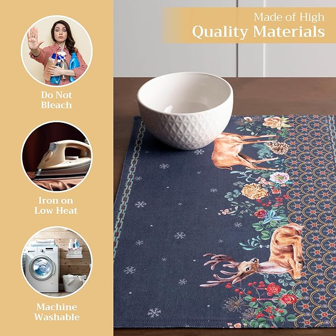 Maison d' Hermine Placemats Set of 4 100% Cotton Washable Cloth Place Mats, Reusable Table Mats for Kitchen Dining Decoration, Party, Wedding, Restaurant (Christmas Joy, 13" x 19")