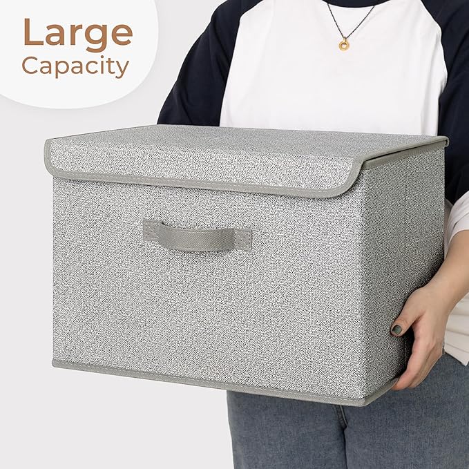 GRANNY SAYS Storage Bins with Lids, Fabric Storage Boxes, Closet Organizers for Clothes, Decorative Storage Boxes for Organizing, Shelves, Closet, Gray, Extra Large 2-Pack