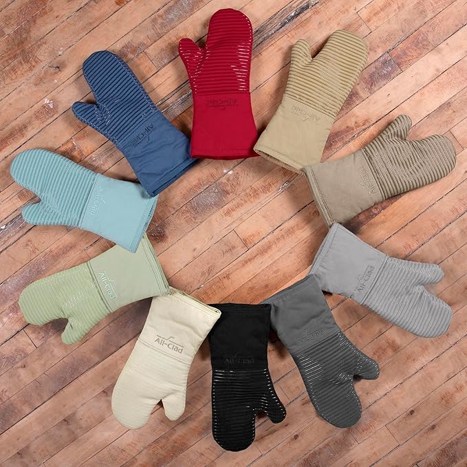 All-Clad Silicone Oven Mitts: Heat Resistant up to 500 Degrees - 100% Cotton & Silicone, 14"x7" Oven Mitt for Kitchen and Barbeque, 2-Pack, Rainfall