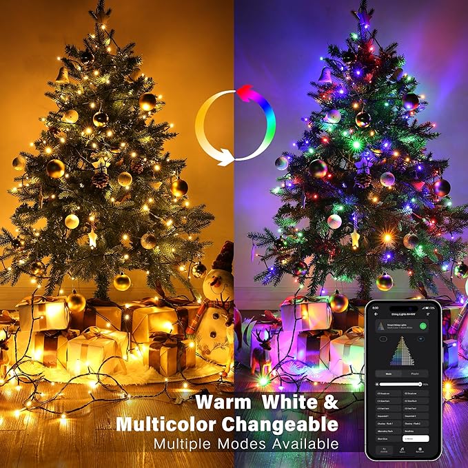 Brizled Smart Christmas Lights, 66FT 200 LED Color Changing Christmas String Lights App & Voice Control, Dimmable Warm White & Multicolor Xmas Tree Lights Music Sync for Indoor Outdoor Wedding Party