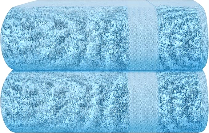 GLAMBURG Premium Cotton Oversized 2 Pack Bath Sheet 35x70-100% Pure Cotton - Ideal for Everyday use - Ultra Soft & Highly Absorbent - Machine Washable - Sky Blue