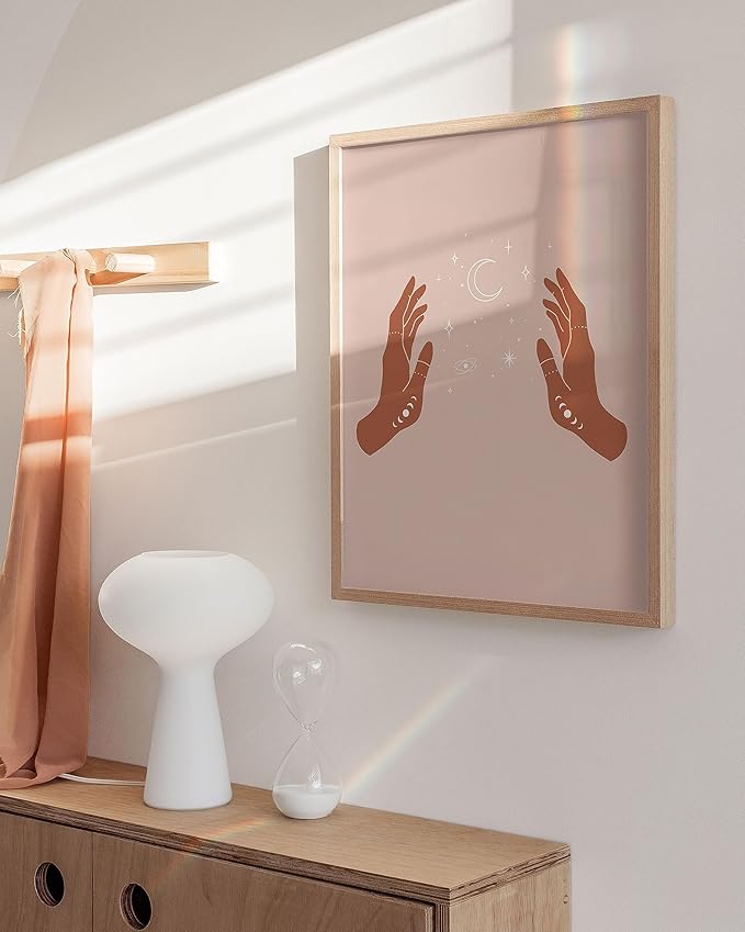 HAUS AND HUES Astrology Posters and Celestial Hands on Sides Decor - Room Decor and Spiritual Posters, Sun and Moon Wall Art Astrology Wall Décor (Beige Frame 16x20)