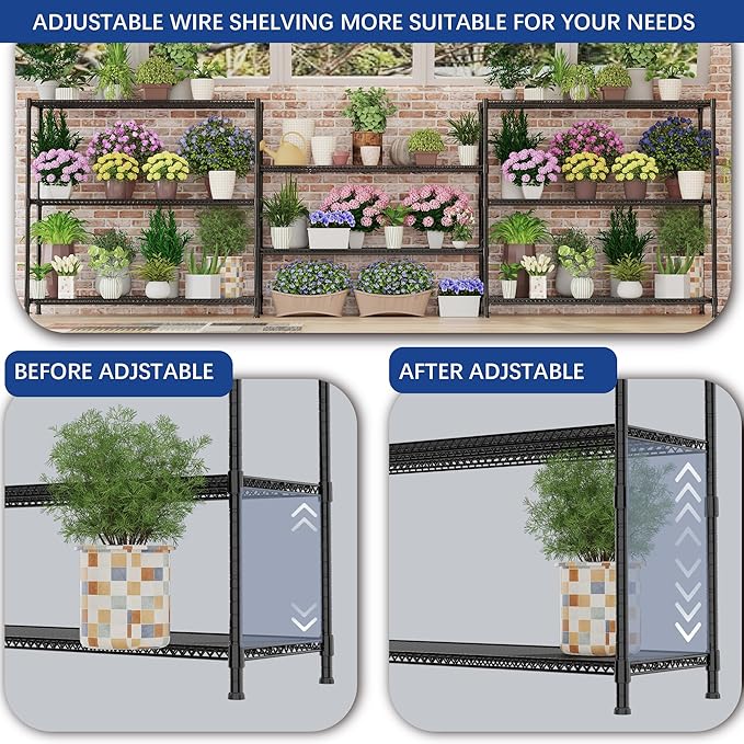 Heavy Duty Shelving, 72.2" H Garage Shelving Unit with Leveling Feet, 4-Tier Adjustable Garage Storage Shelves Metal Rack, Industrial Shelving for Warehaouse Storage, 60" W x 24" D x 72.2" H, Black