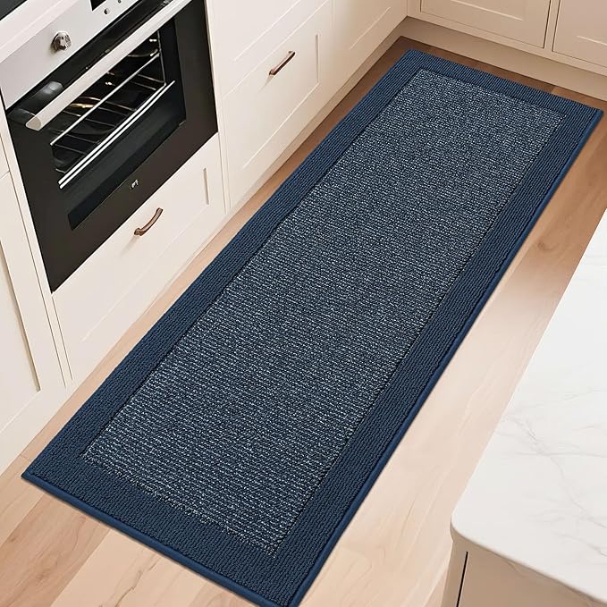 BEQHAUSE Kitchen Runner Rugs 24"x60", Kitchen Rugs Non-Slip Kitchen Mats for Floor, Absorbent and Stain Resistant Kitchen Mats, Machine Washable Rugs for Kitchen, Hallway, Laundry & Sink, Blue