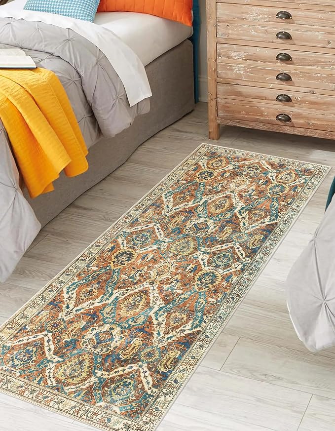 Keen Home Design 2x10 Rug - Machine Washable Runner with Non-Slip Backing, Ideal for Hallway, Entryway, Kitchen, Laundry Room - Vintage, Easy Clean, Durable, Low Pile Rug - (2'6" x 10')