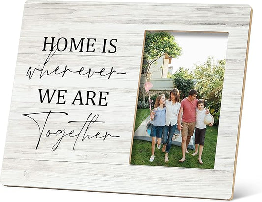 SRADMO Home Is Wherever We Are Together Picture Frame, Family Quotes 10×8 inch Wooden Tabletop Photo Frame for Women Men Family Members, Housewarming Gifts