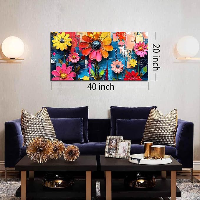 ZHAOSHOP Colorful Flowers Painting Wall Decor Living Room - Floral Canvas Wall Art for Bedroom - Teen Girl Bedroom Decor Size 20" x 40"