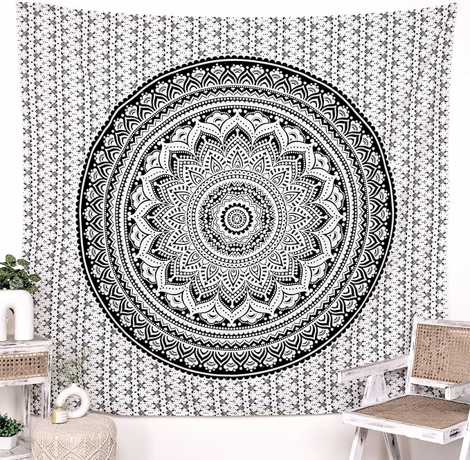 RAJRANG Black Hippie Wall Hanging Tapestry 30x40 Inches Boho Mandala Dorm Decor Meditation Bohemian Cotton Tapestries