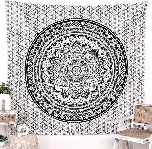 RAJRANG Black Hippie Wall Hanging Tapestry 30x40 Inches Boho Mandala Dorm Decor Meditation Bohemian Cotton Tapestries