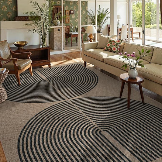 Lahome Modern Rainbow Easy Jute 9x12 Rug, Large Outdoor Patio Rug Farmhouse Indoor Outdoor Living Room Carpet, Contemporary Non Slip Non Shedding Nature Carpet for Dining Room Basement Backyard