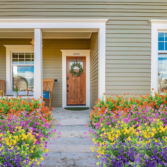 Sggvecsy Artificial Flowers for Outdoors 24 Bundles UV Resistant Boxwood Shrubs Artificial Eucalyptus Fake Plants Faux Plastic Greenery for Farmhouse Garden Home Indoor Outdoor Decoration（Mixed）