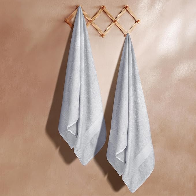 GLAMBURG Premium Cotton Oversized 2 Pack Bath Sheet 35x70-100% Pure Cotton - Ideal for Everyday use - Ultra Soft & Highly Absorbent - Machine Washable - Light Grey