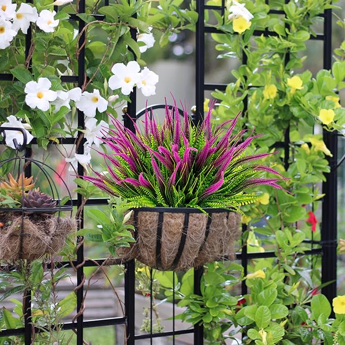 12 Bundles Outdoor Artificial Plants Flowers UV Resistant Fake Grass Plants Tropical Faux Bushes Shrubs for Home Front Porch Outside Planter Garden Landscape Décor