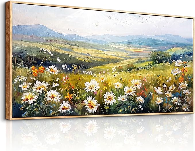 ZUITINGHUA Wood Framed Canvas Wall Art For Living Room Large Wall Decor For Office Bedroom Decoration Pastoral Scenery Pictures Flower Painting Artwork Room Wall Mural Aesthetic Home Decor 30x60 In